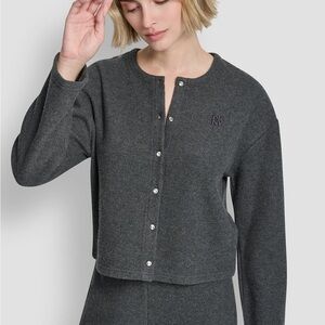 DKNY NWT Button Front Long Sleeve Gray Cardigan
